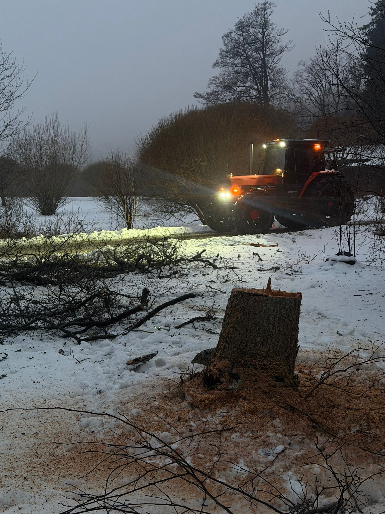 Suurempien kaadettujen puiden siirrossa traktori ja kaivinkone kouralla varustetuna toimii hyvänä apuvälineenä